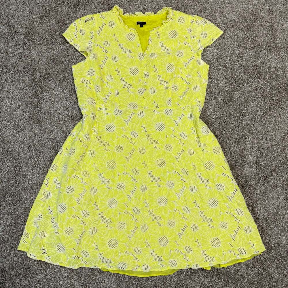Talbots Eyelet Floral Yellow Dress 18W Cottagecore Ruffle Feminine Spring Summer